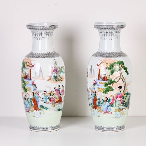 A Pair of Chinese Jingdezhen 20th Century Famille-rose enamelled 'Eight Immortals' Vases