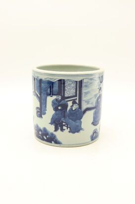 A Chinese Blue and White 'Figures' Brushpot