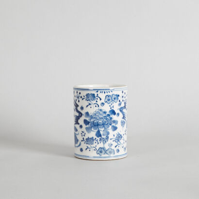 A Chinese Blue and White 'Floral and Bird' Brush Pot