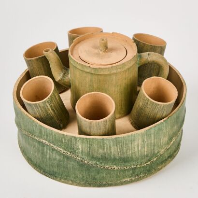 A Set Of Five Chinese Duan-Clay Bamboo Teawares (Stamp On The Bottom)