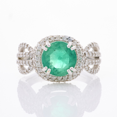 18ct White Gold, 2.25ct Colombian Emerald / 1.00ct Diamond Ring - As new