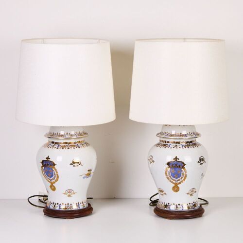 A Pair of Chinese 19th-20th Century Medallion Table Lamps