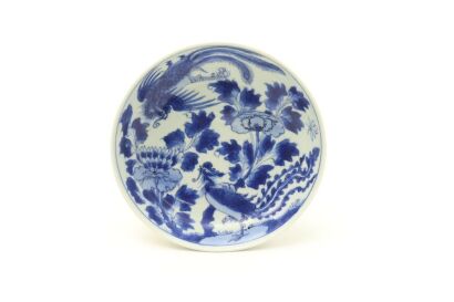 A Chinese Blue and White 'Peony and Phoenix' Dish (Yi You Ding Yu Ya Produced)