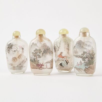 A Group of Four Chinese Inside-painted Glass Snuff Bottles