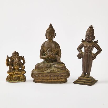 A Group of Three Indian Small Bronze Buddha Statues