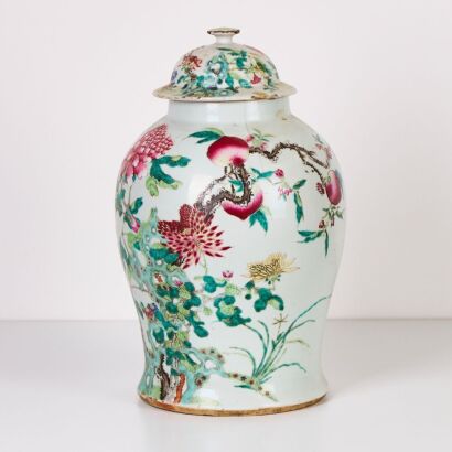 A Chinese Qing Dynasty Famille-rose' Peony and Peaches' Jar