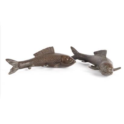 Two Naturalistic Model Carp in Bronze