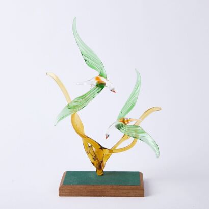 A Murano Glass Bird Sculpture on Wooden Base