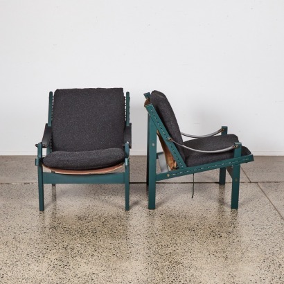 A Pair Vintage Backhouse Safari Chairs Forest Green