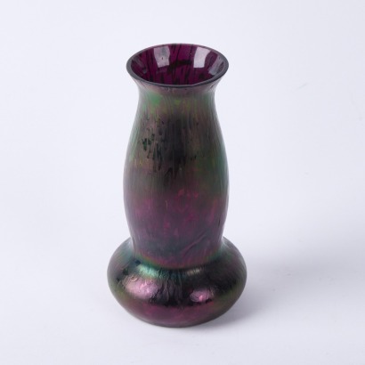 An Art Glass Vase with Green and Maroon Shimmer
