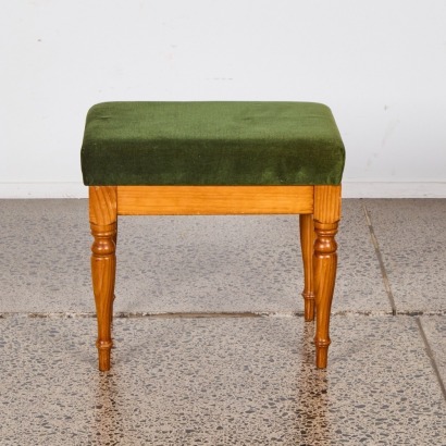 A Retro Stool In Green Upholstery and Solid Wood Frame
