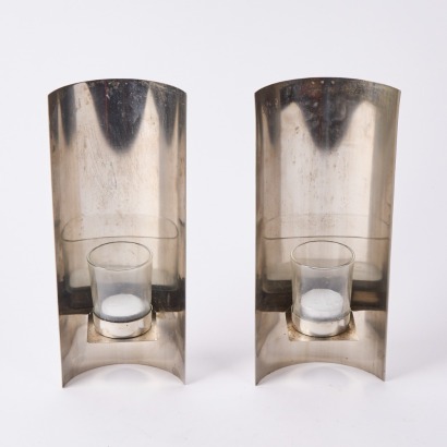 A Pair Of Minimal Metal Wall Hung Candle Holders