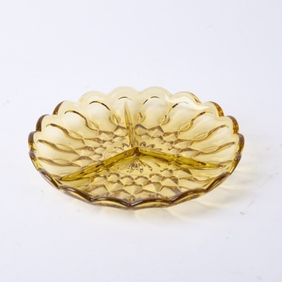 An Amber Glass Patterned Compartment Plate