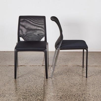 A Pair Meda Slim Chairs Black Mesh Back by Vitra