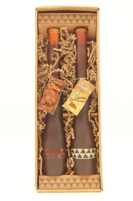 (1) A Pair of Sculptural Bottles of Elie-Arnaud Denoix Liquers, one Cocoa Bean, one Vanilla, sold as one lot