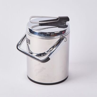 A Stainless Steel Japanese Ice Bucket and Tongs