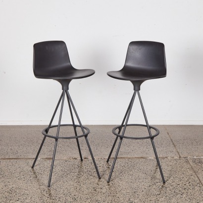 A Pair of Black Lotus High Bar Stools