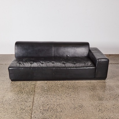 A Black Leather Oblong Sofa A/F