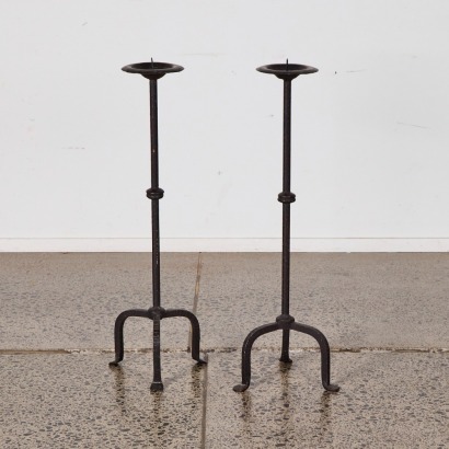 A Pair Of Monumental French Cast Wrought Iron Candle Holders