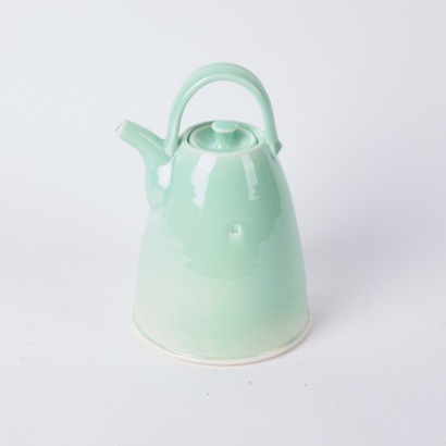 A Suzy Dunser Porcelain Teapot in a Celadon Glaze