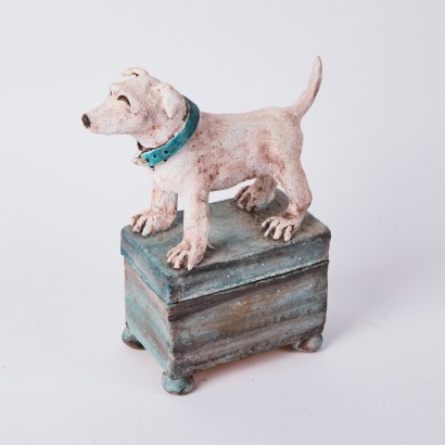A Helen Perrett Ceramic Bull Terrier Dog Box