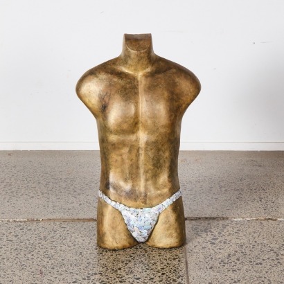 A Vintage Male Torso Garden Sculpture with Bronze Tones & Pāua Shell Details