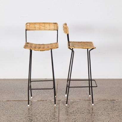 A Pair Of Retro Cane Stools