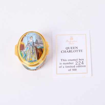 A Queen Charlotte Staffordshire Enamelled Box