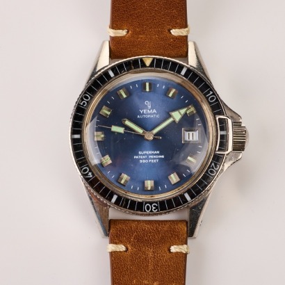 Stainless Steel, 39mm Vintage, Yema Superman Patent Pending Divers Wristwatch, circa 1974