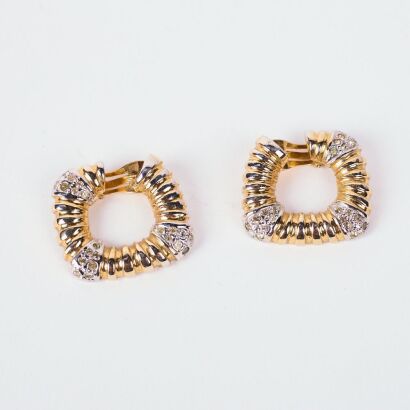 A Pair Of Vintage Valentino Crystal Clip Gold Earrings