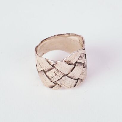 A Woven Harakeke Silver Wide Band Ring