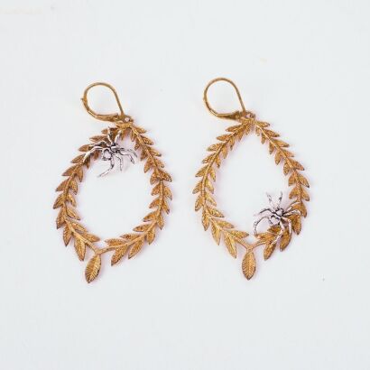 A Pair Of Zoe And Morgan Gold Wreath And Silver Spider Earrings