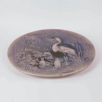 A Burmantofts Faience Majolica Wall Plate Heron and Fox