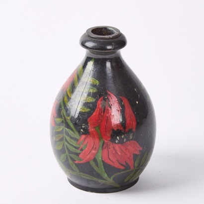 A Turned Wood Vase with Hand-painted Flowers