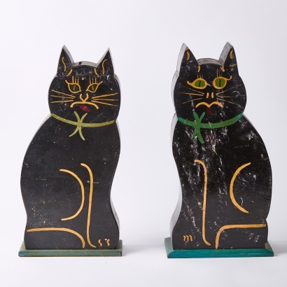 Two Folk Art Money Box Cats