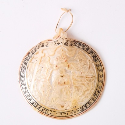 A Carved Mother of Pearl Religious Scene