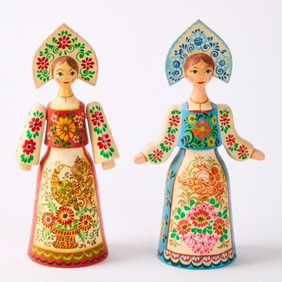 Two Folk Art Traditional Russian Dolls