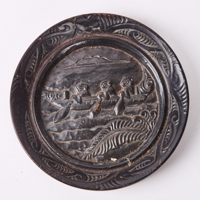 A Folk Art Dish with Design of a Waka