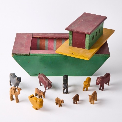 A Wood Crafted Noah's Ark with Animals