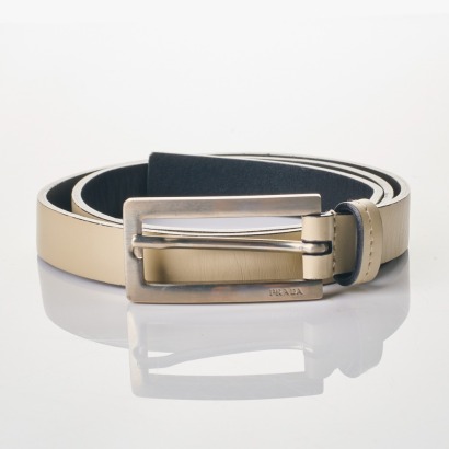 Prada, White Leather Belt, 74cm