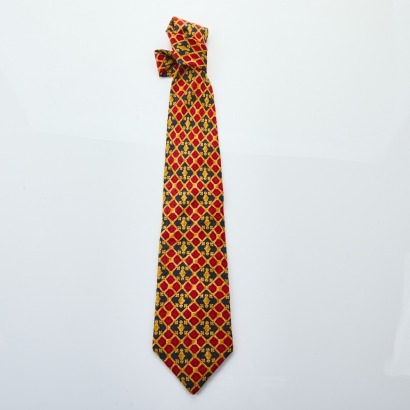Christian Dior, Red / Blue Patterned 100% Silk Tie