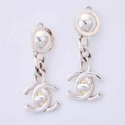 Chanel, Silver-tone CC Drop Clip On Earrings