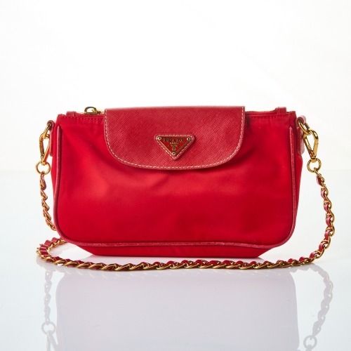 Prada, Red Tessuto Nylon Saffianno Flap Bag