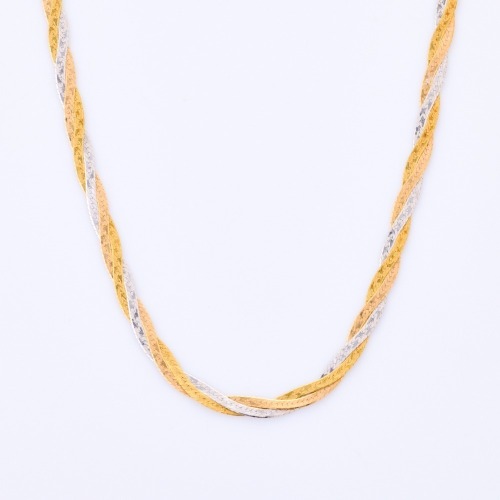 18ct Bi-colour, 40cm tight, bevelled Flattened Curb Link Necklace