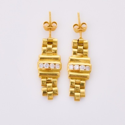 18ct Yellow Gold, Linked Earrings with CZ Stones