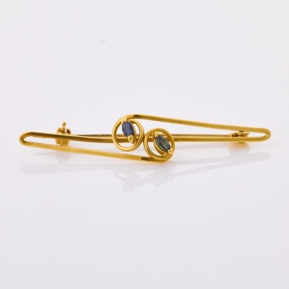 18ct Yellow Gold, 50mm Sapphire Set Bar Brooch
