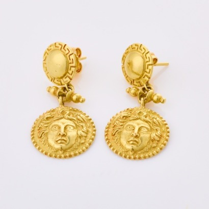 18ct Yellow Gold, 3.5cm Greek Style Drop Earrings