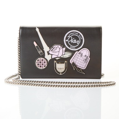 Christian Dior, Diorama Wallet on Chain, Patch Embroidered Bag with Box