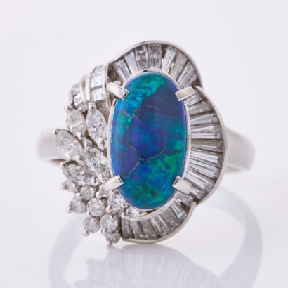 Platinum, Modern, 2.03ct Opal / 1.01ct Diamond Ring