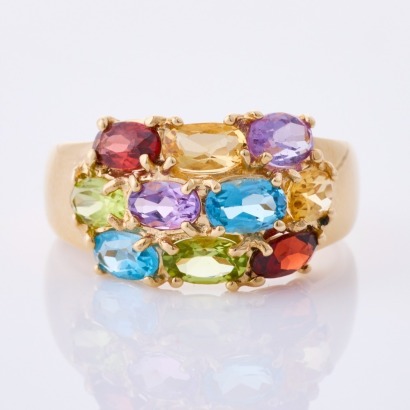 14ct Yellow Gold, Modern, Multi-colour Stone Ring